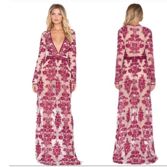 For Love And Lemons Dresses & Skirts - FOR LOVE & LEMONS Floral‎ Temecula Long Sleeve Sheer Maxi Dress Red Size Small